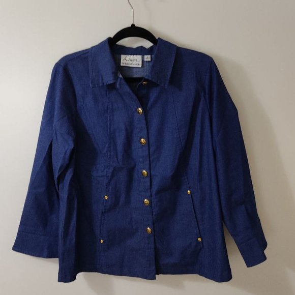 Linea by Louis Dell'Olio Navy Cotton Jacket Women's Size M Blue Gold Buttons - Picture 1 of 10